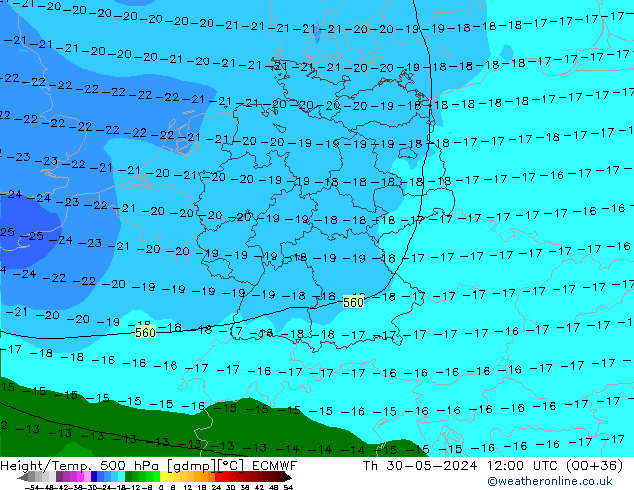 Z500/Rain (+SLP)/Z850 ECMWF Qui 30.05.2024 12 UTC