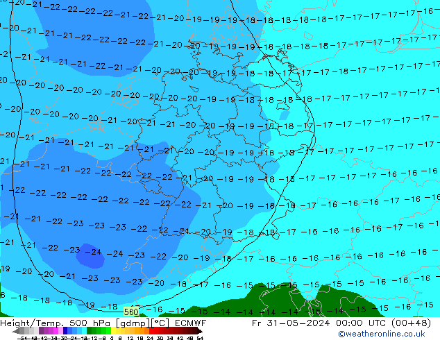 Height/Temp. 500 hPa ECMWF Fr 31.05.2024 00 UTC