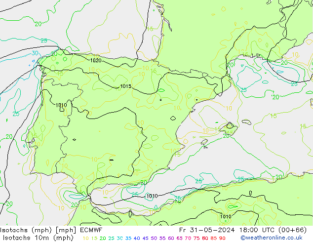 Isotachs (mph) ECMWF  31.05.2024 18 UTC
