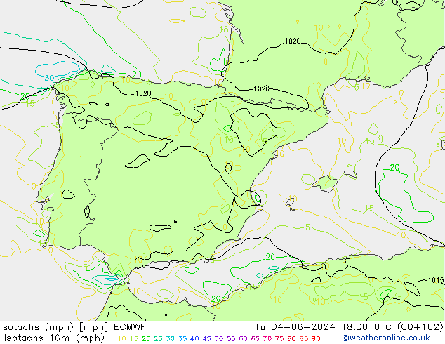 Eşrüzgar Hızları mph ECMWF Sa 04.06.2024 18 UTC