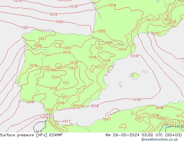 Surface pressure ECMWF We 29.05.2024 03 UTC