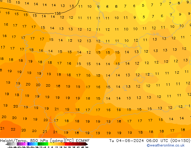 Height/Temp. 850 гПа ECMWF вт 04.06.2024 06 UTC