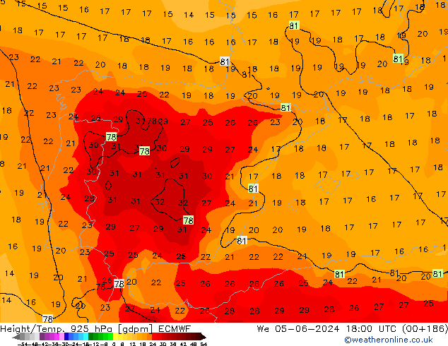 Géop./Temp. 925 hPa ECMWF mer 05.06.2024 18 UTC