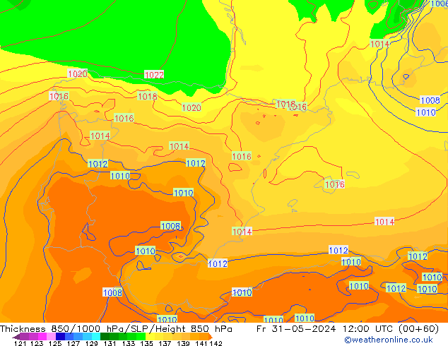 Thck 850-1000 hPa ECMWF Sex 31.05.2024 12 UTC