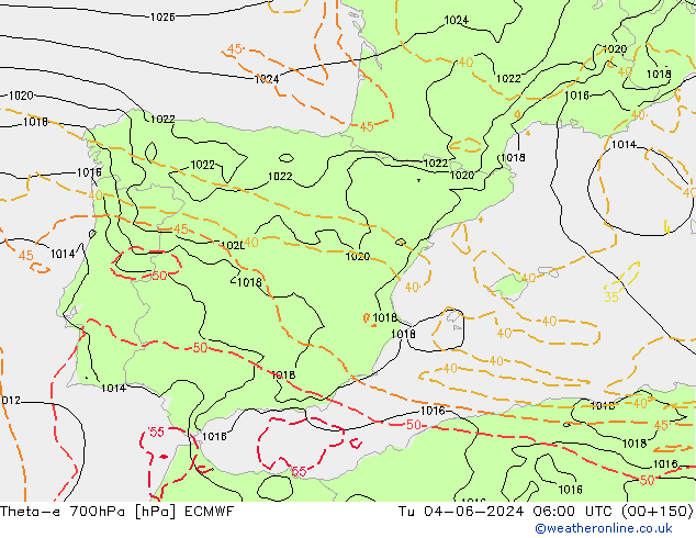 Theta-e 700hPa ECMWF  04.06.2024 06 UTC