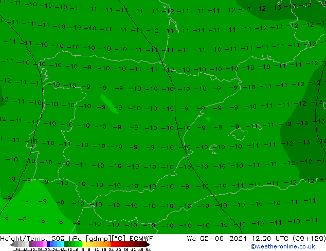 Hoogte/Temp. 500 hPa ECMWF wo 05.06.2024 12 UTC