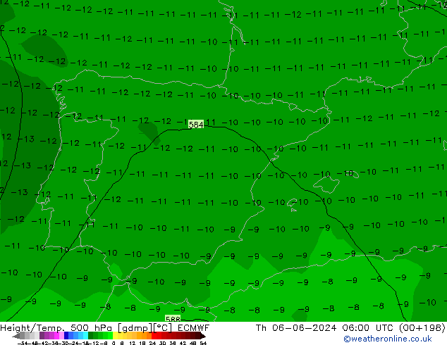 Height/Temp. 500 hPa ECMWF gio 06.06.2024 06 UTC