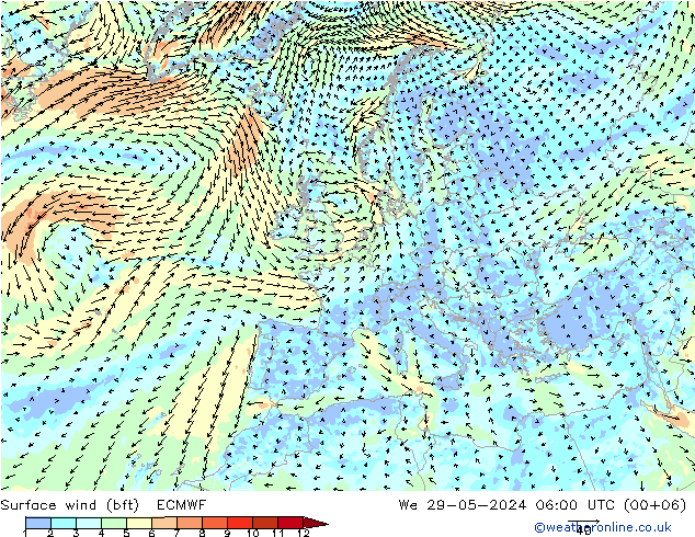 Rüzgar 10 m (bft) ECMWF Çar 29.05.2024 06 UTC