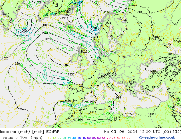 Isotachs (mph) ECMWF Mo 03.06.2024 12 UTC