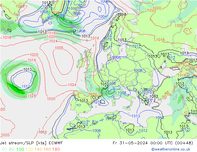 Jet stream/SLP ECMWF Fr 31.05.2024 00 UTC