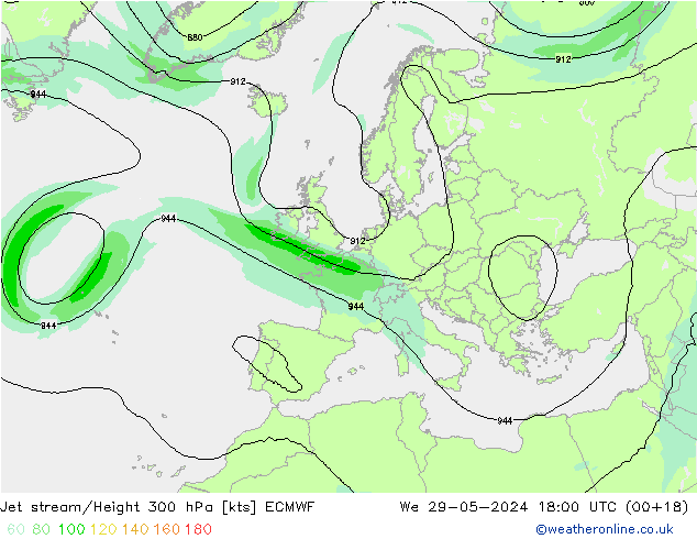 Jet stream/Height 300 hPa ECMWF We 29.05.2024 18 UTC