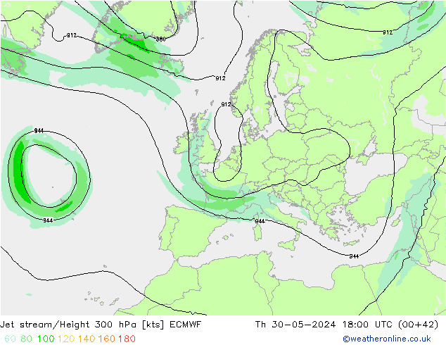 Jet stream ECMWF Qui 30.05.2024 18 UTC