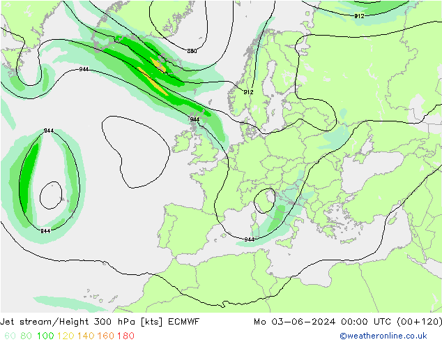 Jet stream/Height 300 hPa ECMWF Mo 03.06.2024 00 UTC