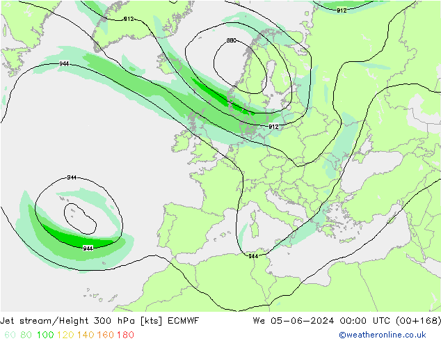 Jet stream/Height 300 hPa ECMWF We 05.06.2024 00 UTC