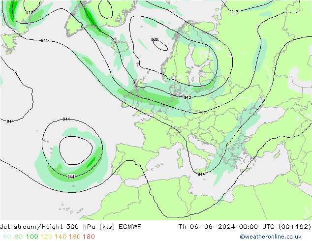 Jet stream/Height 300 hPa ECMWF Th 06.06.2024 00 UTC