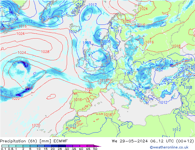 Z500/Rain (+SLP)/Z850 ECMWF ср 29.05.2024 12 UTC