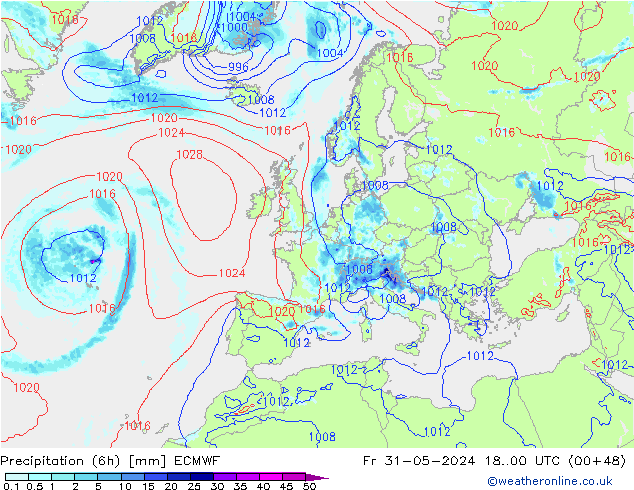 Z500/Regen(+SLP)/Z850 ECMWF vr 31.05.2024 00 UTC