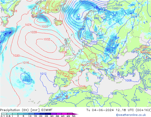 Z500/Rain (+SLP)/Z850 ECMWF вт 04.06.2024 18 UTC