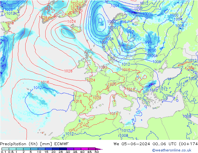 Yağış (6h) ECMWF Çar 05.06.2024 06 UTC