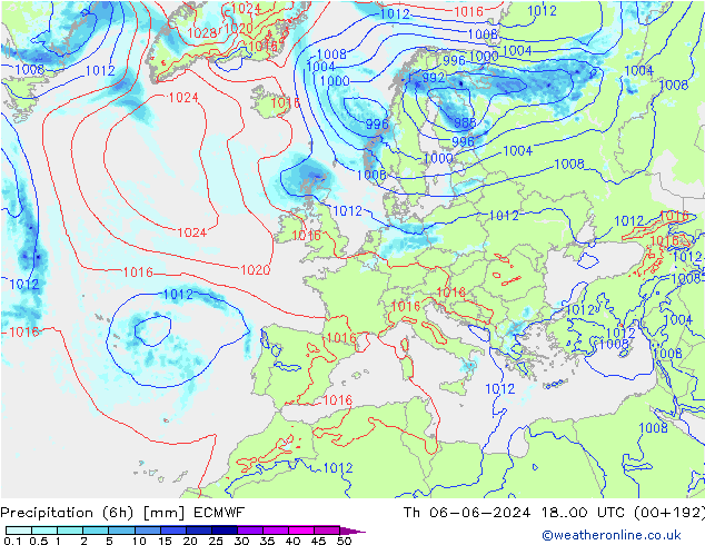 Z500/Rain (+SLP)/Z850 ECMWF Th 06.06.2024 00 UTC