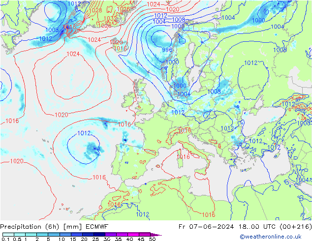 Z500/Rain (+SLP)/Z850 ECMWF Fr 07.06.2024 00 UTC