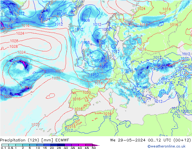 Precipitation (12h) ECMWF St 29.05.2024 12 UTC