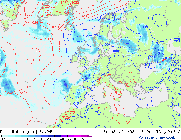 Precipitación ECMWF sáb 08.06.2024 00 UTC