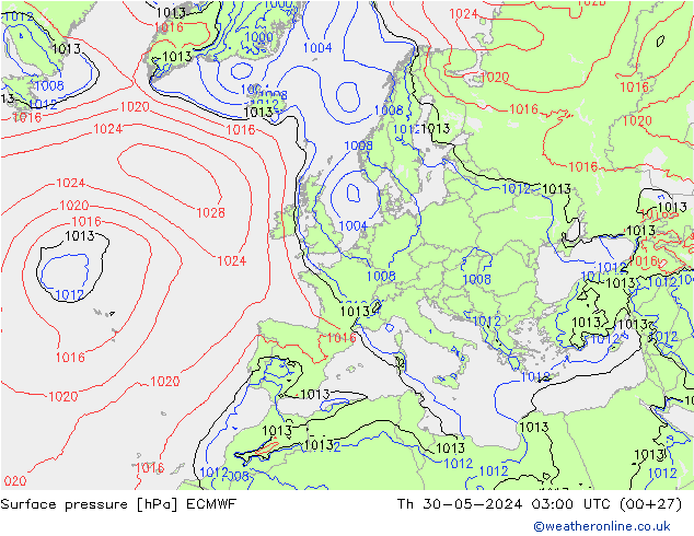 ciśnienie ECMWF czw. 30.05.2024 03 UTC