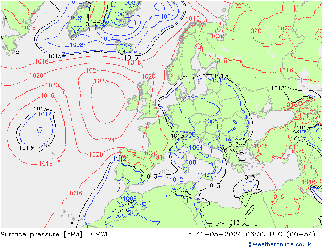 Surface pressure ECMWF Fr 31.05.2024 06 UTC