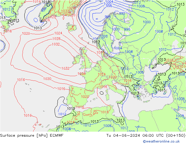 pressão do solo ECMWF Ter 04.06.2024 06 UTC