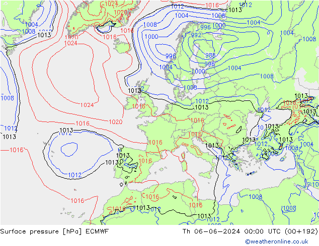 pressão do solo ECMWF Qui 06.06.2024 00 UTC