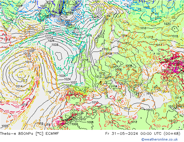 Theta-e 850hPa ECMWF pt. 31.05.2024 00 UTC