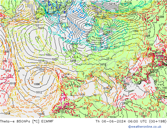 Theta-e 850hPa ECMWF Th 06.06.2024 06 UTC