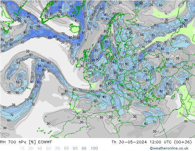 RH 700 hPa ECMWF Do 30.05.2024 12 UTC