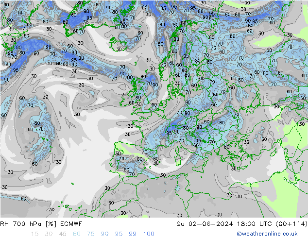 RH 700 hPa ECMWF So 02.06.2024 18 UTC