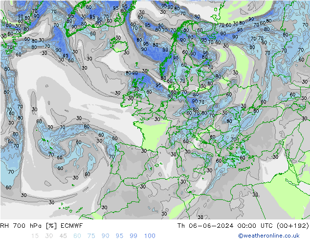 RH 700 hPa ECMWF Do 06.06.2024 00 UTC