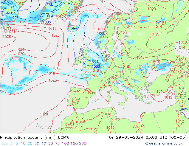Toplam Yağış ECMWF Çar 29.05.2024 03 UTC