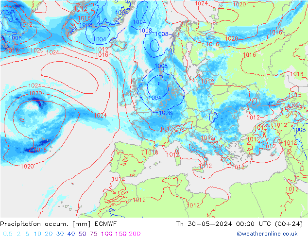 Precipitation accum. ECMWF Th 30.05.2024 00 UTC