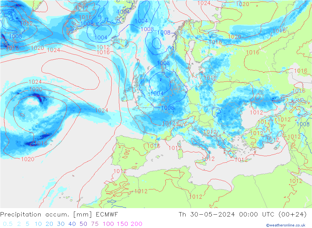 Precipitation accum. ECMWF Qui 30.05.2024 00 UTC