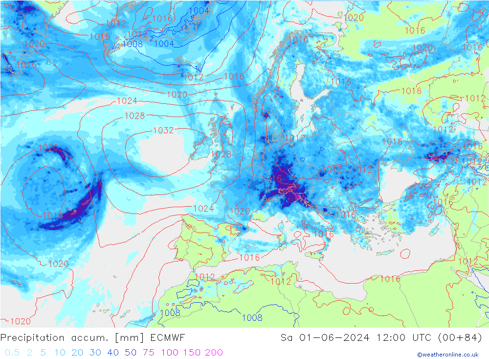 Precipitation accum. ECMWF  01.06.2024 12 UTC