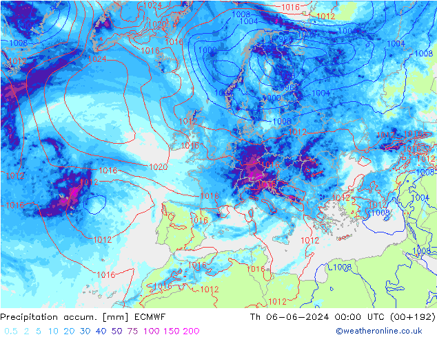 Precipitation accum. ECMWF  06.06.2024 00 UTC