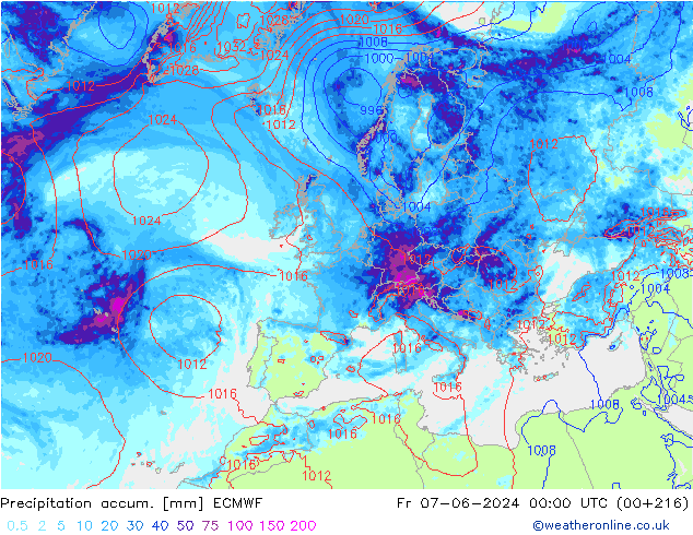 Nied. akkumuliert ECMWF Fr 07.06.2024 00 UTC