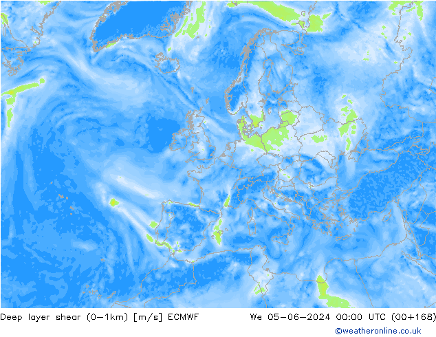 Deep layer shear (0-1km) ECMWF  05.06.2024 00 UTC
