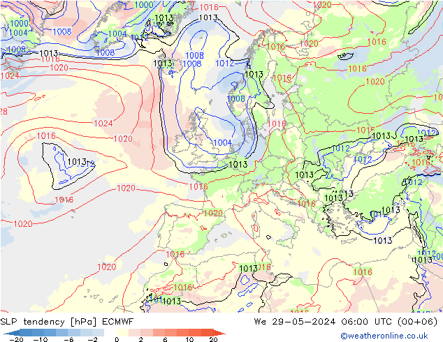 SLP tendency ECMWF We 29.05.2024 06 UTC