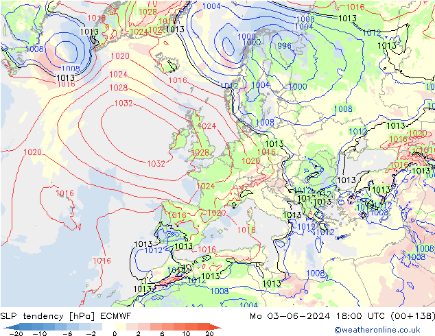 SLP tendency ECMWF Po 03.06.2024 18 UTC