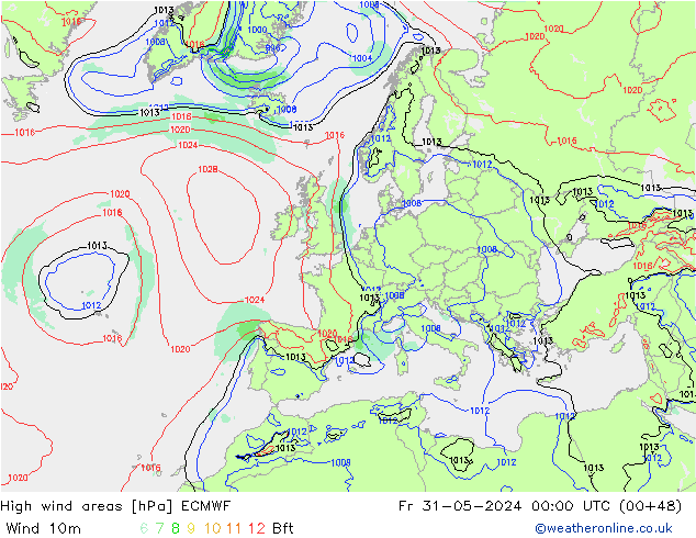 High wind areas ECMWF Fr 31.05.2024 00 UTC