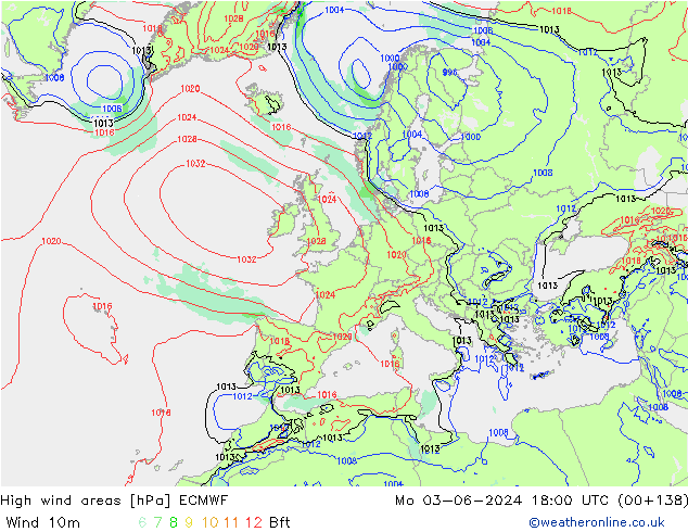 High wind areas ECMWF Mo 03.06.2024 18 UTC