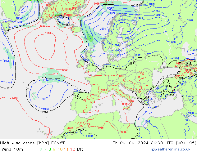 High wind areas ECMWF jeu 06.06.2024 06 UTC