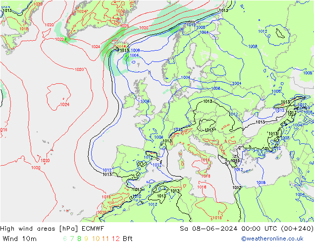 High wind areas ECMWF Sáb 08.06.2024 00 UTC