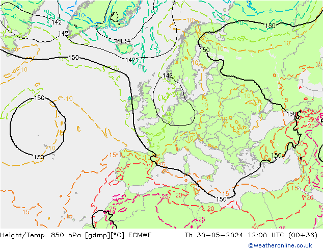 Height/Temp. 850 hPa ECMWF Čt 30.05.2024 12 UTC